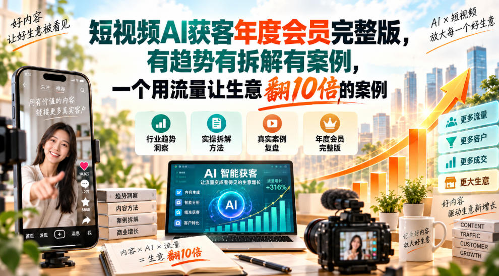 短视频AI获客年度会员完整版,有趋势有拆解有案例,一个用流量让生意翻10倍的案例-小艾项目网