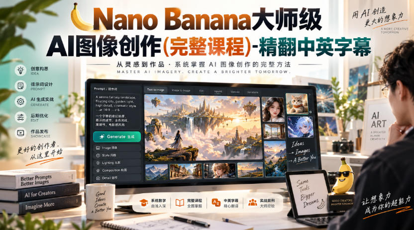 【无水印】Nano Banana大师级AI图像创作(完整课程)-精翻中英字幕-小艾项目网