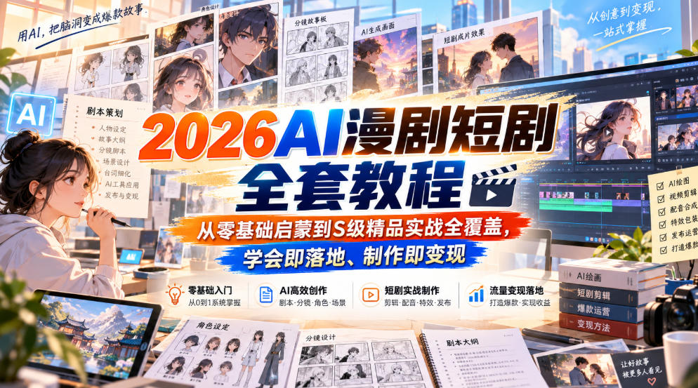 2026AI漫剧短剧全套教程,从零基础启蒙到S级精品实战全覆盖,学会即落地、制作即变现-小艾项目网