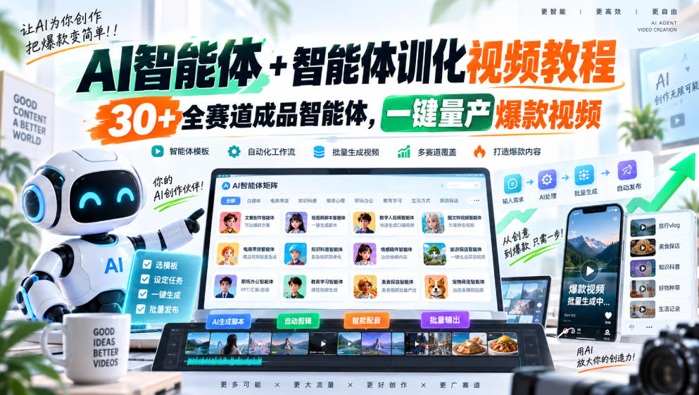 【无水印】AI智能体+智能体训化视频教程,30+全赛道成品智能体,一键量产爆款视频【更新】-小艾项目网