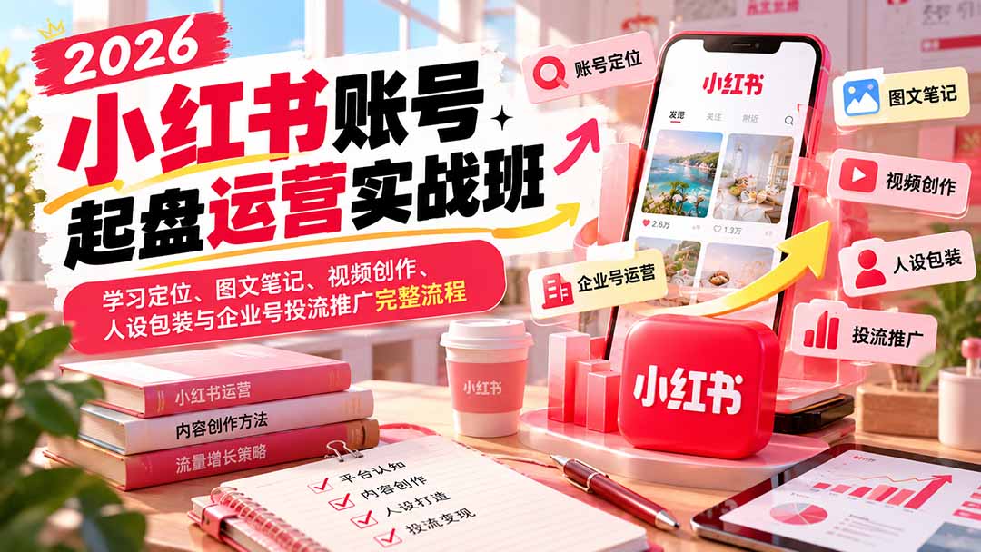 2026小红书账号起盘运营实战班:学习定位、图文笔记、视频创作、人设包装与企业号投流推广完整流程-小艾项目网