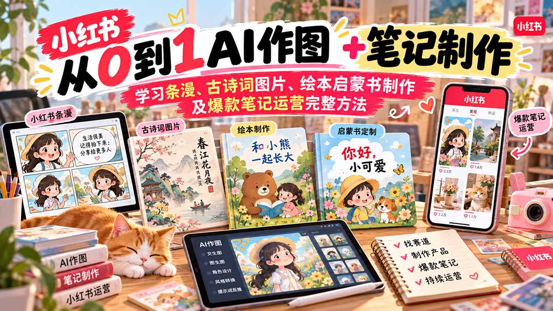 2026小红书AI内容创作从0到1:学习条漫、古诗词图片、绘本启蒙书制作及爆款笔记运营完整方法-小艾项目网