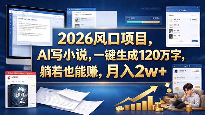 2026 风口项目，AI 写小说，一键生成 120 万字，躺着也能赚，月入 2w +-小艾项目网