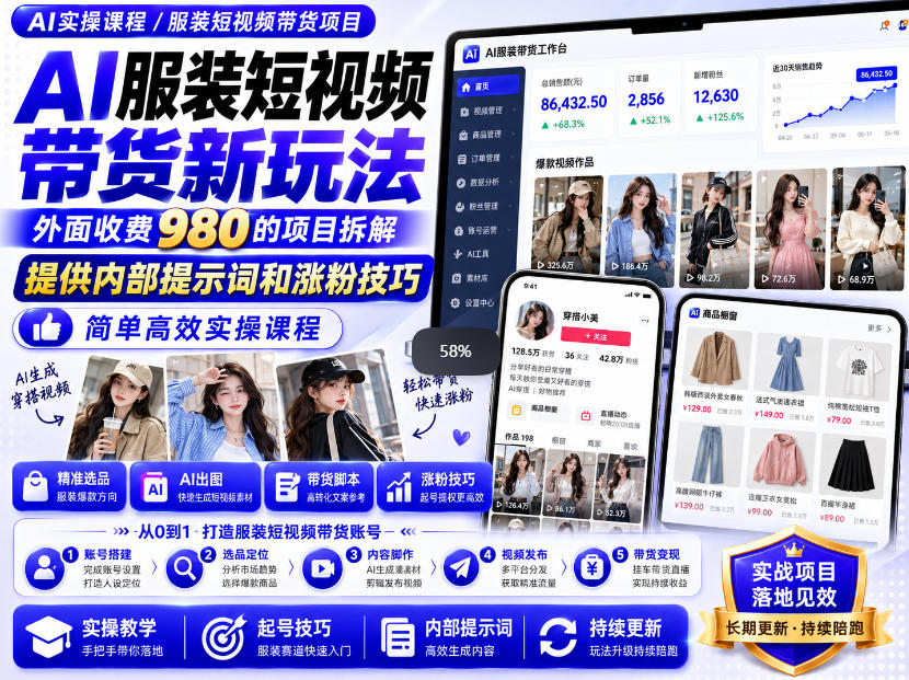 外面收费980AI快手带货系统课程,内部课程首次外放,操作简单高效,一分钟一条爆款视频-小艾项目网