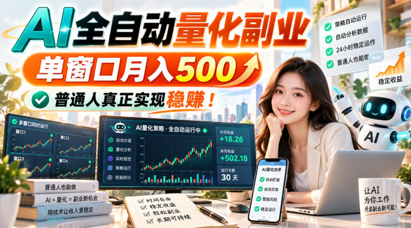 AI全自动量化副业，单窗口月入500，普通人真正实现稳賺！【揭秘】-小艾项目网