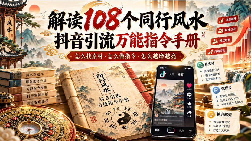 解读108个同行风水抖音引流万能指令手册，怎么找素材·怎么做指令·怎么越磨越亮【文档】-小艾项目网
