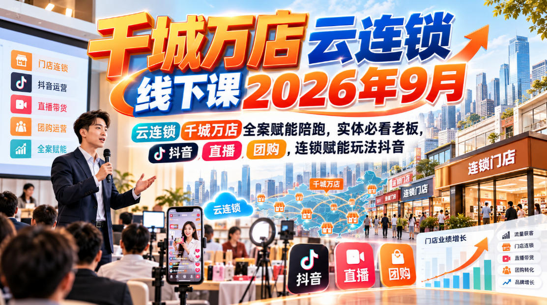 千城万店云连锁线下课2026年9月，云连锁千城万店全案赋能陪跑，实体必看老板，抖音，直播，团购，连锁赋能玩法抖音-小艾项目网