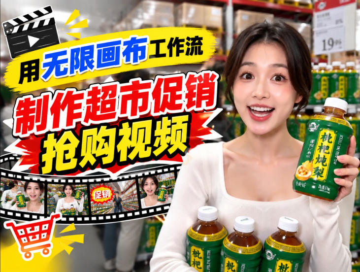 无限画布超市促销抢购视频工作流，一键产出TikTok抖音带货短视频-小艾项目网