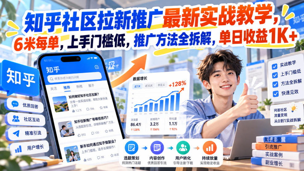 知乎社区拉新推广最新实战教学,6米每单,上手门槛低,推广方法全拆解,单日收益1K+!(更新0930)-小艾项目网