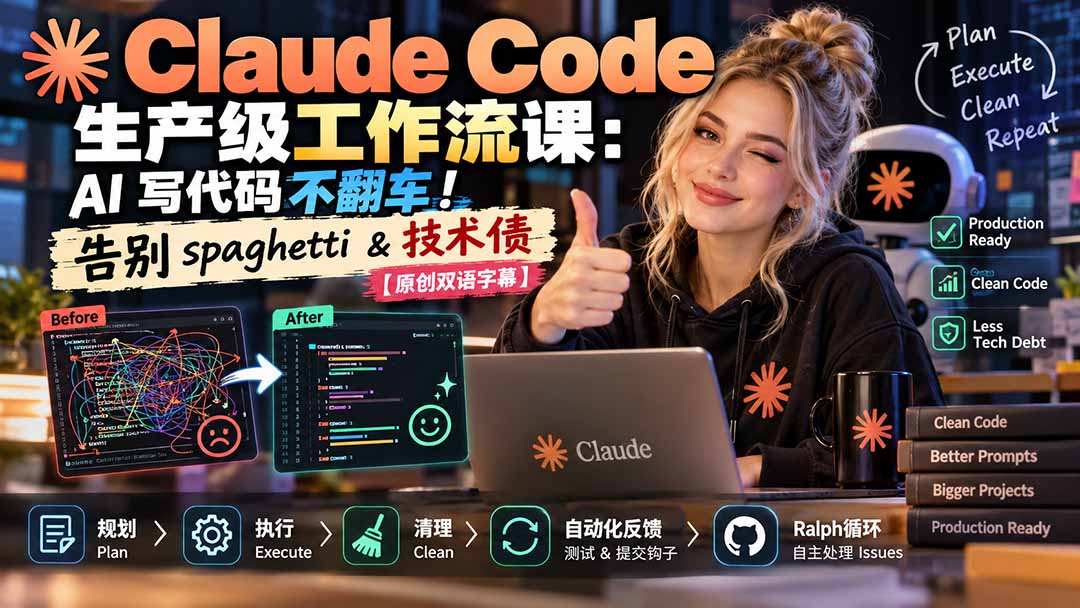 Claude Code 生产级工作流课：AI 写代码不翻车！告别 spaghetti & 技术债【原创双语字幕】-小艾项目网