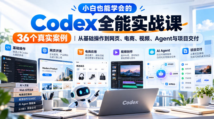 小白也能学会的Codex全能实战课｜36个真实案例，从基础操作到网页、电商、视频、Agent与项目交付-小艾项目网