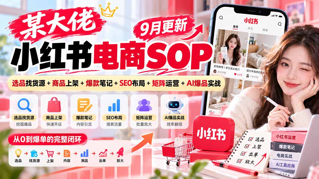 某大佬小红书电商SOP｜9月更新：选品找货源+商品上架+爆款笔记+SEO布局+矩阵运营+AI爆品实战-小艾项目网