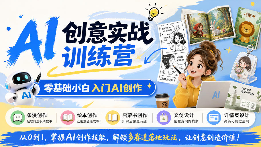 AI创意实战训练营，零基础小白入门AI创作，解锁条漫、绘本、启蒙书、文创、详情页多赛道落地玩法-小艾项目网