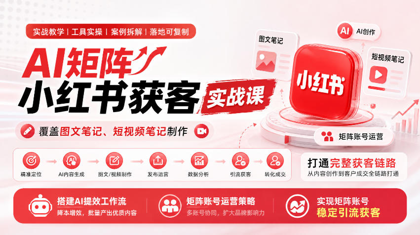 AI矩阵小红书获客实战课,覆盖图文笔记、短视频笔记制作,打通完整获客链路,搭建AI提效工作流,实现矩阵账号稳定引流获客-小艾项目网