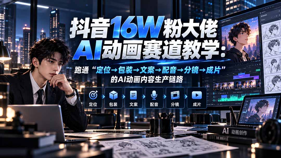 抖音16W粉大佬规则门禁AI动画赛道教学：跑通“定位→包装→文案→配音→分镜→成片”的AI动画内容生产链路-小艾项目网