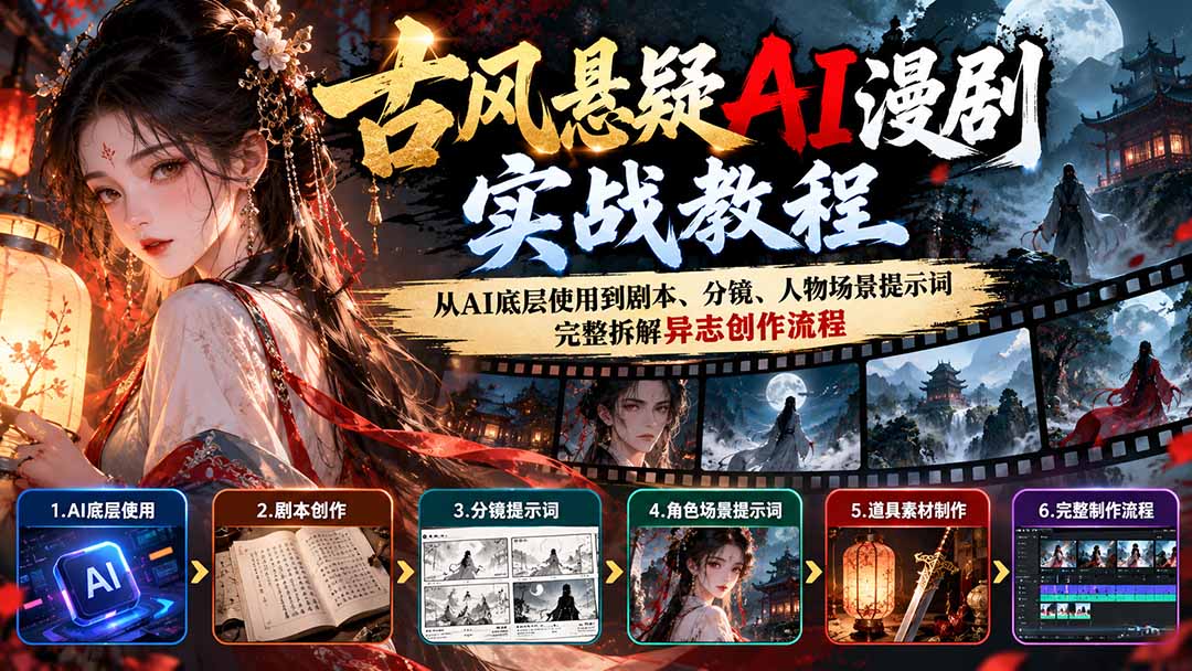 古风悬疑AI漫剧实战教程：从AI底层使用到剧本、分镜、人物场景提示词，完整拆解异志创作流程-小艾项目网