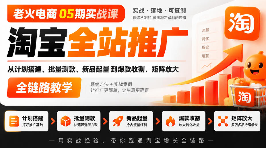 老火电商05期实战课|淘宝全站推广从计划搭建、批量测款、新品起量到爆款收割、矩阵放大全链路教学-小艾项目网