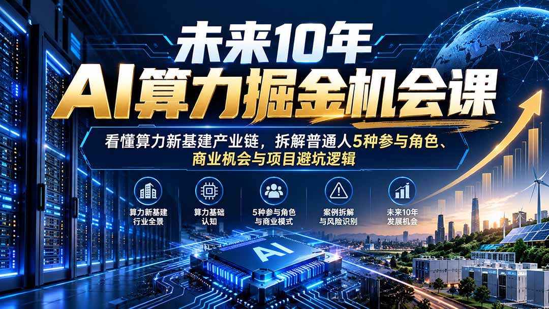 未来10年AI算力掘金机会课：看懂算力新基建产业链，拆解普通人5种参与角色、商业机会与项目避坑逻辑-小艾项目网