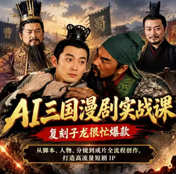 抖音14W粉博主同款AI三国漫剧实战课,复刻子龙很忙爆款,从脚本、人物、分镜到成片全流程创作,打造高流量短剧IP-小艾项目网