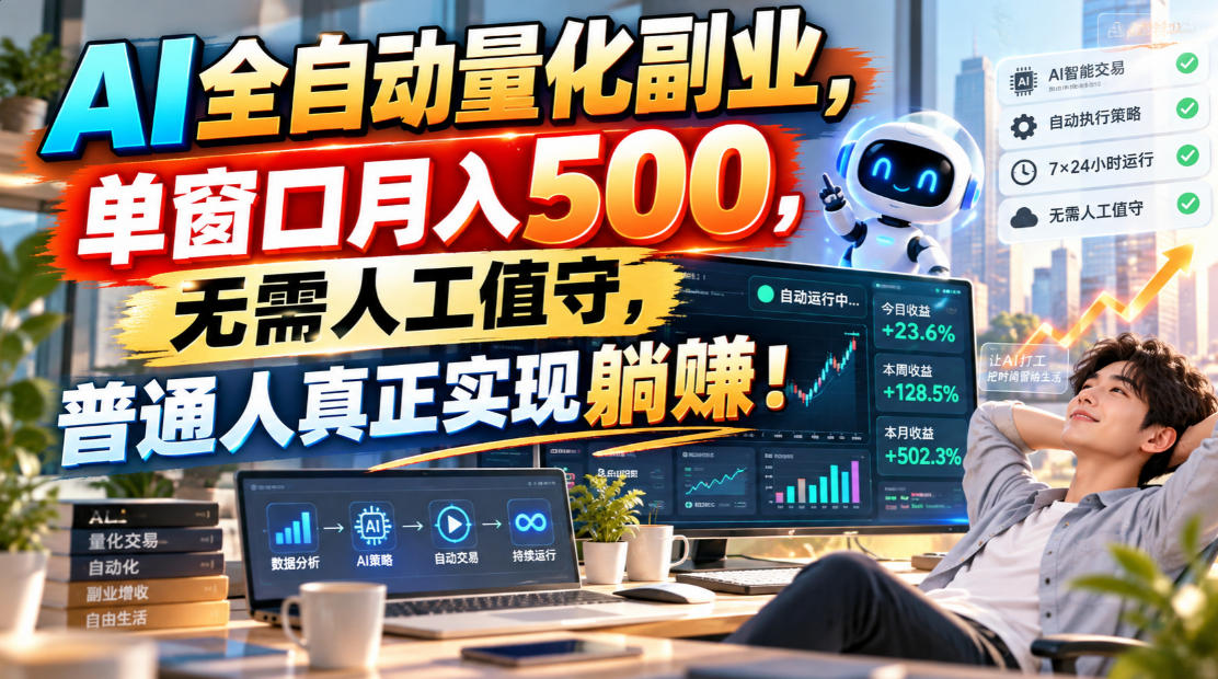 AI全自动量化副业，单窗口月入500，无需人工值守，普通人真正实现躺賺！-小艾项目网