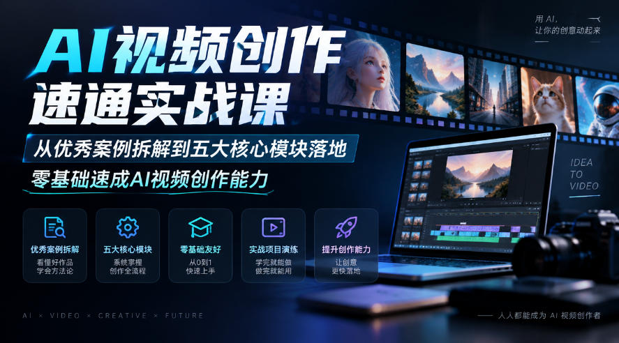 AI视频创作速通实战课|从优秀案例拆解到五大核心模块落地,零基础速成AI视频创作能力-小艾项目网