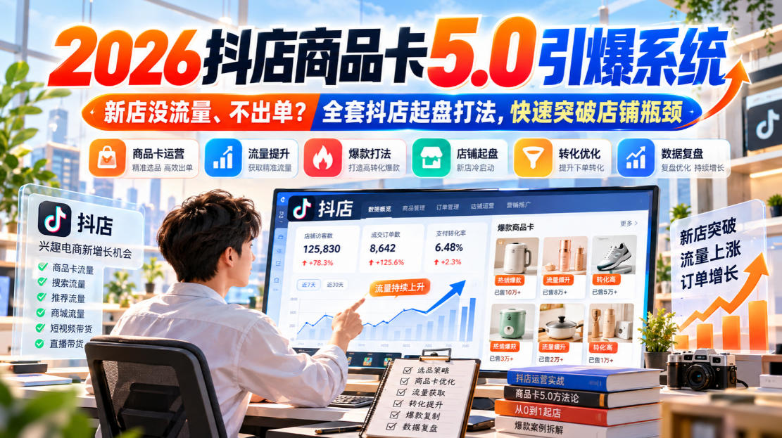 2026抖店商品卡5.0引爆店铺流量，新店没流量、不出单？全套抖店起盘打法，快速突破店铺瓶颈-小艾项目网