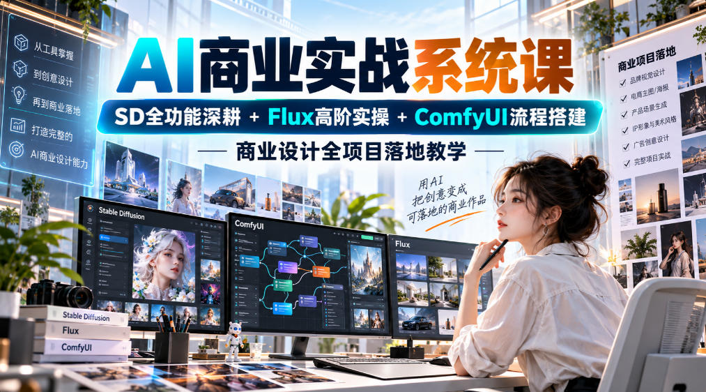 AI商业实战系统课|SD全功能深耕+Flux高阶实操+Comfyui流程搭建,商业设计全项目落地教学-小艾项目网