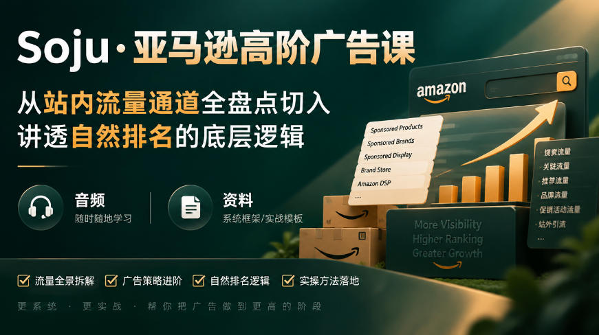 亚马逊高阶广告课,从站内流量通道全盘点切入,讲透自然排名的底层逻辑(直播+音频+资料)-小艾项目网