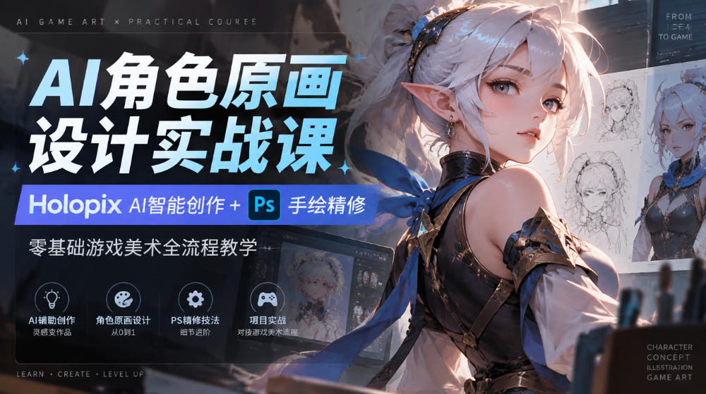 AI角色原画设计实战课|Holopix AI智能创作+PS手绘精修,零基础游戏美术全流程教学-小艾项目网