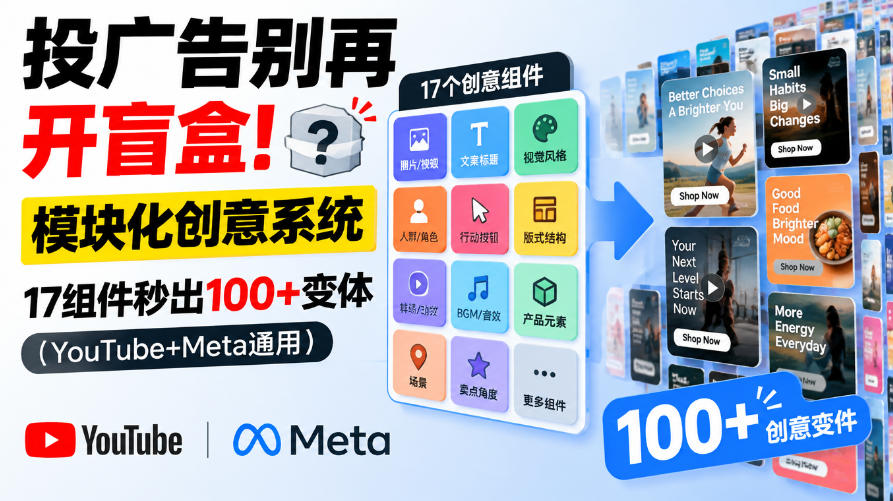 投广告别再开盲盒！模块化创意系统，17组件秒出100+变体(YouTube+Meta通用)【原创双语字幕】-小艾项目网