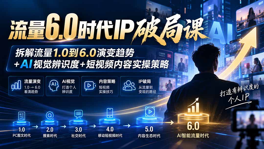 流量6.0时代IP破局课：拆解流量1.0到6.0演变趋势+AI视觉辨识度+短视频内容实操策略-小艾项目网