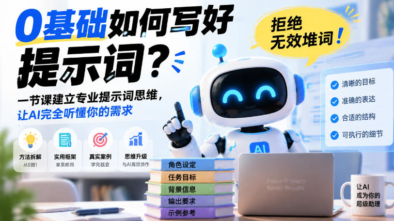 0基础如何写好提示词，拒绝无效堆词！一节课建立专业提示词思维，让AI完全听懂你的需求-小艾项目网