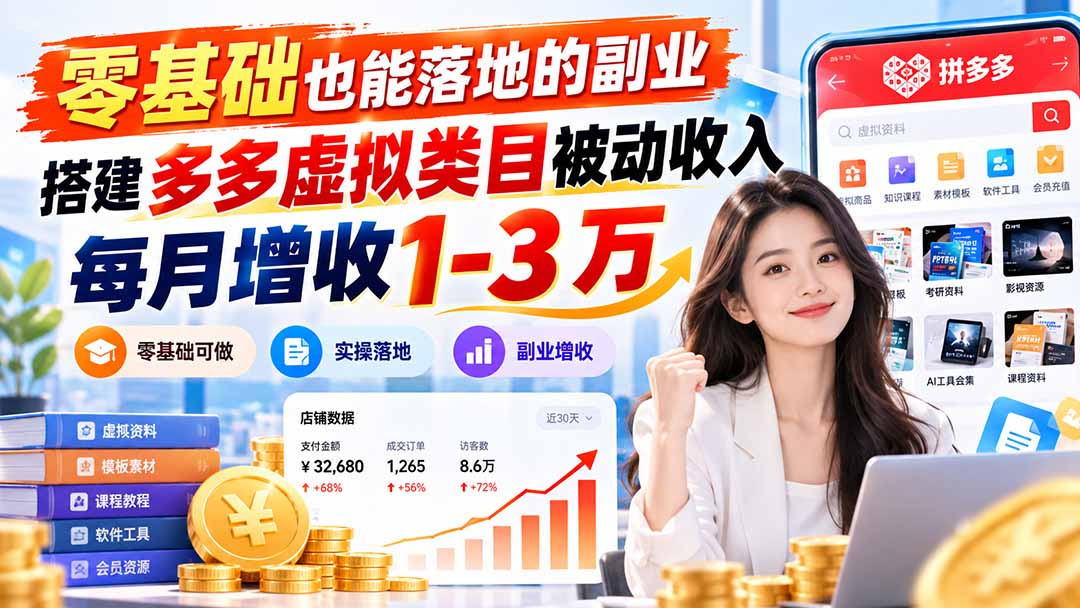 零基础也能落地的副业,搭建多多虚拟类目被动收入,每月增收 1-3 万-小艾项目网