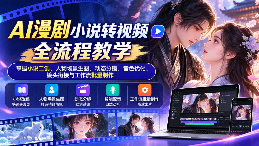 AI漫剧小说转视频全流程教学：掌握小说二创、人物场景生图、动态分镜、音色优化、镜头衔接与工作流批量制作-资源宝库