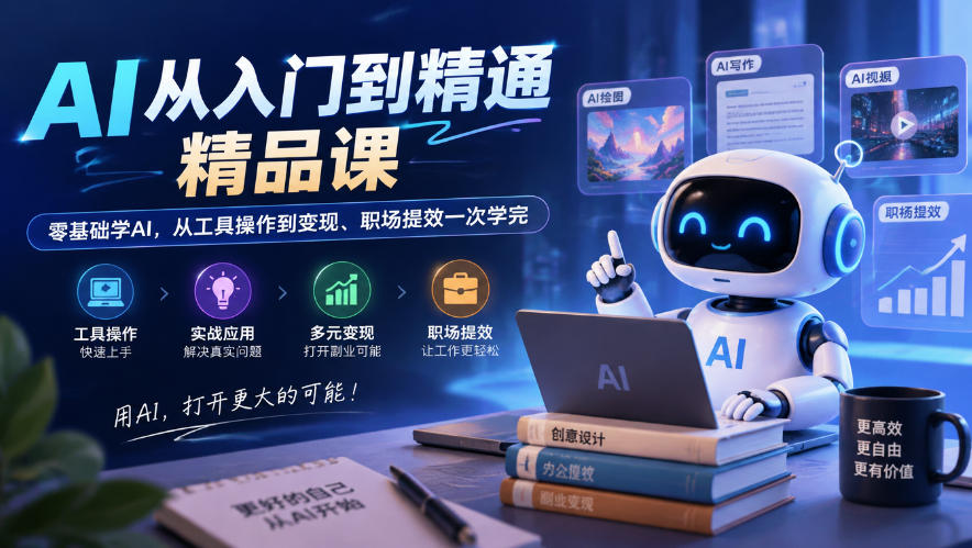 AI从入门到精通精品课，零基础学AI，从工具操作到变现、职场提效一次学完-资源宝库