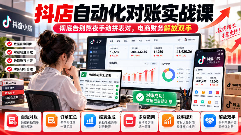 抖店自动化对账实战课，彻底告别熬夜手动拼表对，账电商财务解放双手-资源宝库