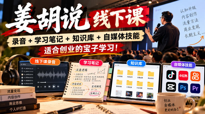 姜胡说线下课录音+学习笔记+知识库+自媒体技能,适合创业的宝子学习!-资源宝库