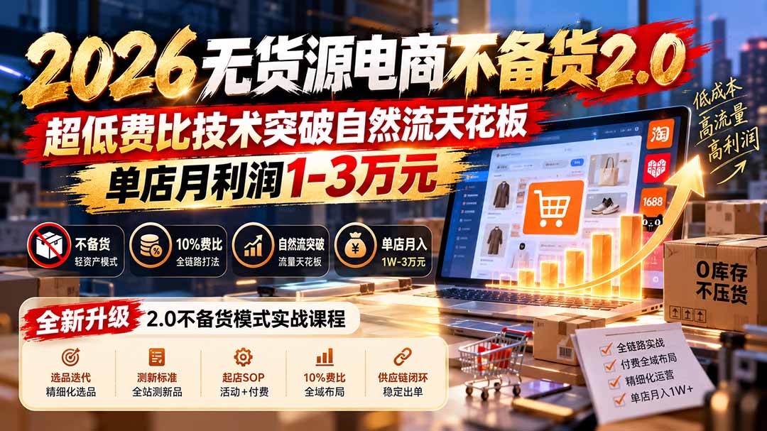2026无货源电商不备货2.0【更新1010】:超低费比技术突破自然流天花板,单店月利润1-3万元-小艾项目网
