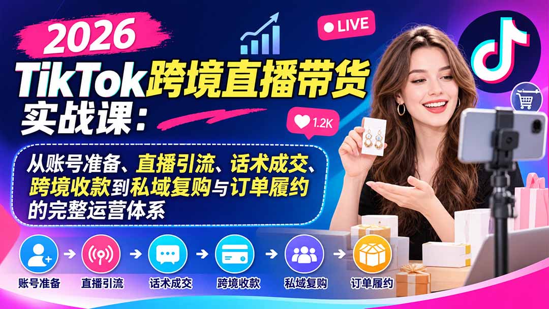 2026TikTok跨境直播带货实战课:从账号准备、直播引流、话术成交、跨境收款到私域复购与订单履约的完整运营体系-小艾项目网