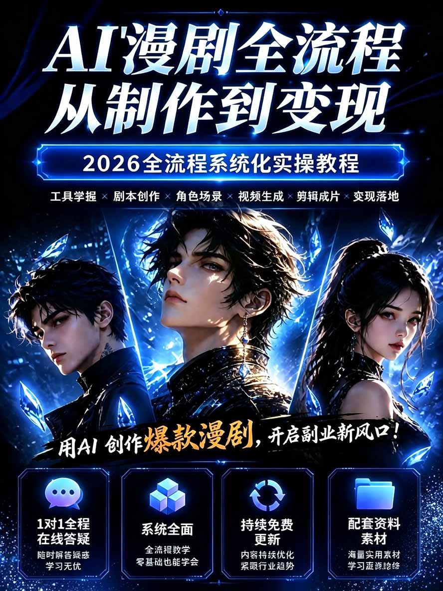 图片[1]-【无水印】2026AI漫剧创作与商业变现掘金营：打通选题→AI编剧→角色场景→自动分镜→视频生成→剪辑发布→运营变现-小艾项目网