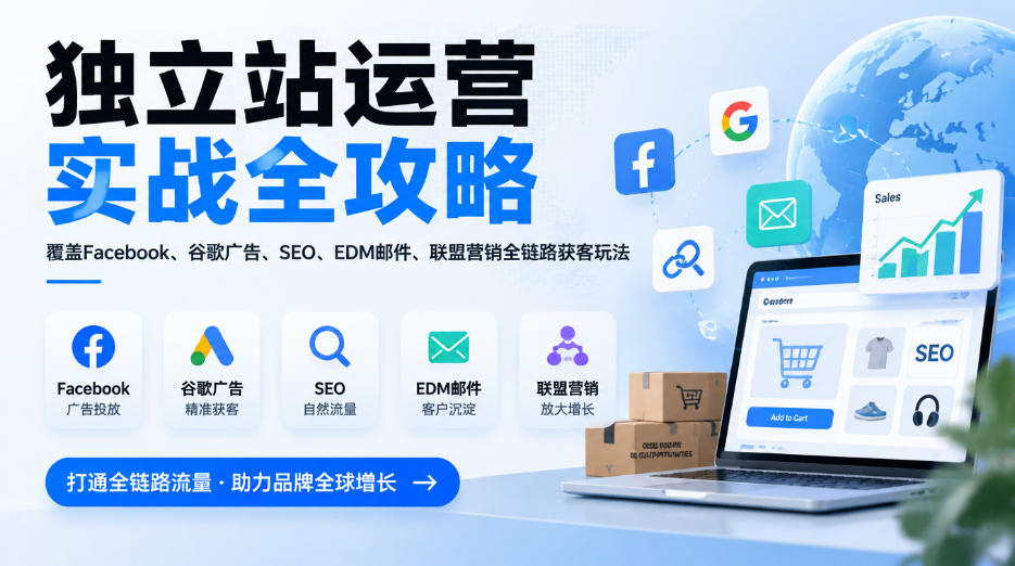 独立站运营实战全攻略,覆盖Facebook、谷歌广告、SEO、EDM邮件、联盟营销全链路获客玩法(更新2026)-小艾项目网