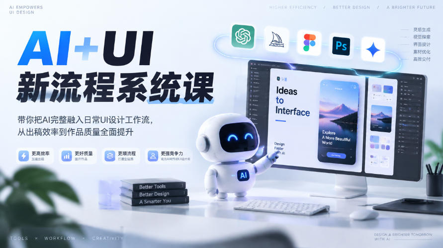 【无水印】AI+UI新流程系统课,带你把AI完整融入日常UI设计工作流,从出稿效率到作品质量全面提升(2026第4期)-小艾项目网