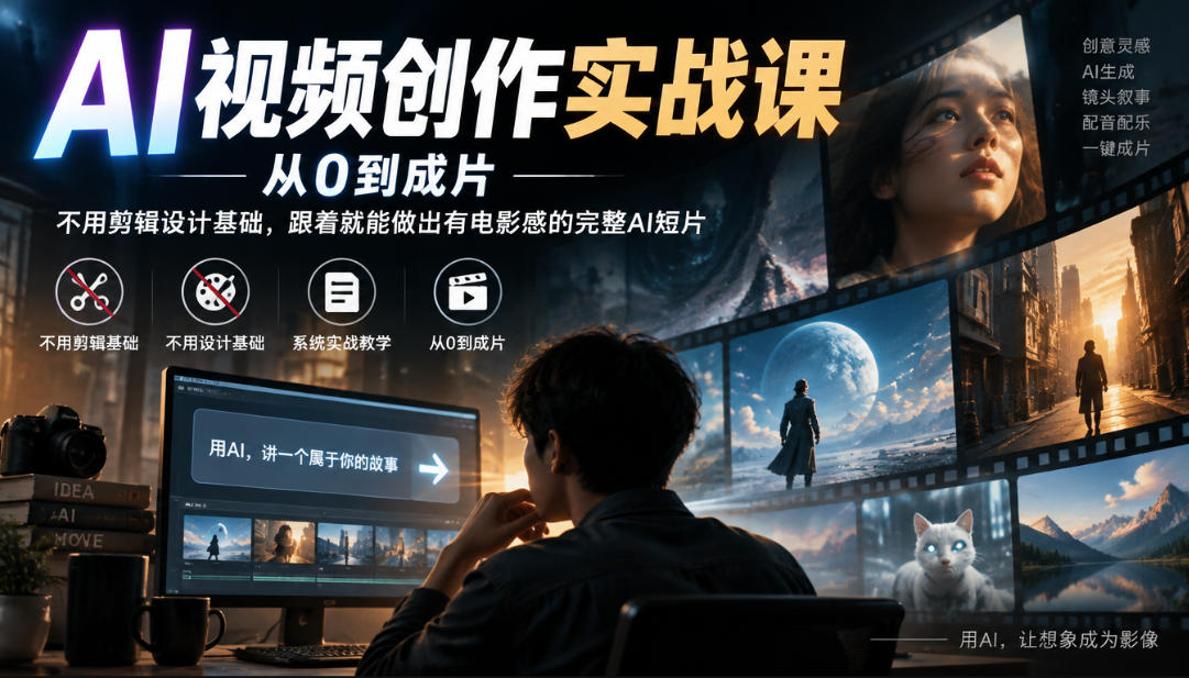 AI视频创作实战课，从0到成片，不用剪辑设计基础，跟着就能做出有电影感的完整AI短片-小艾项目网