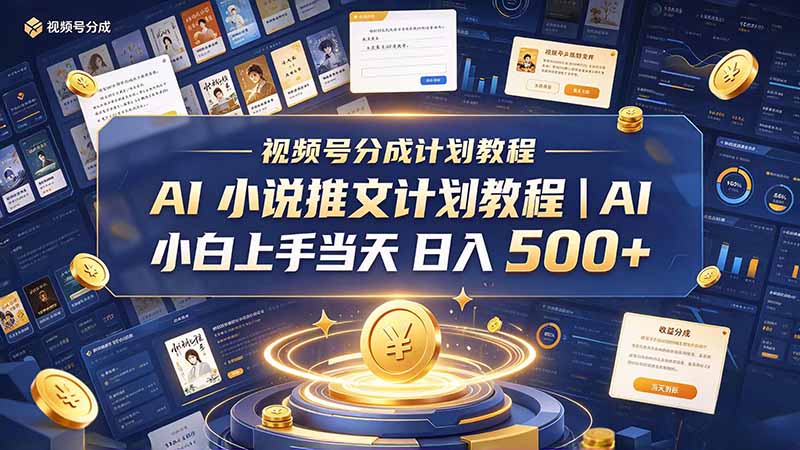 最新视频号分成计划教程｜AI 小说推文，小白上手当天日入 500+-资源宝库