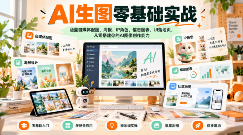 AI生图零基础实战,涵盖自媒体配图、海报、IP角色、信息图表、UI落地页,从零搭建你的AI图像创作能力-资源宝库