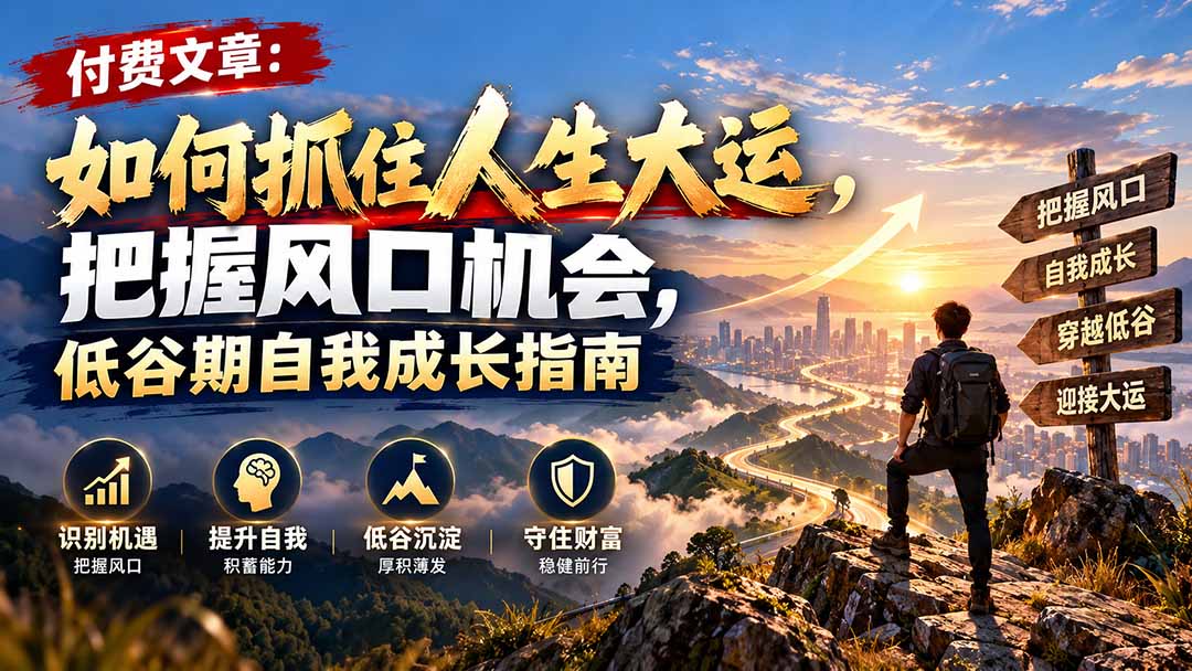 付费文章:如何抓住人生大运,把握风口机会,低谷期自我成长指南-资源宝库