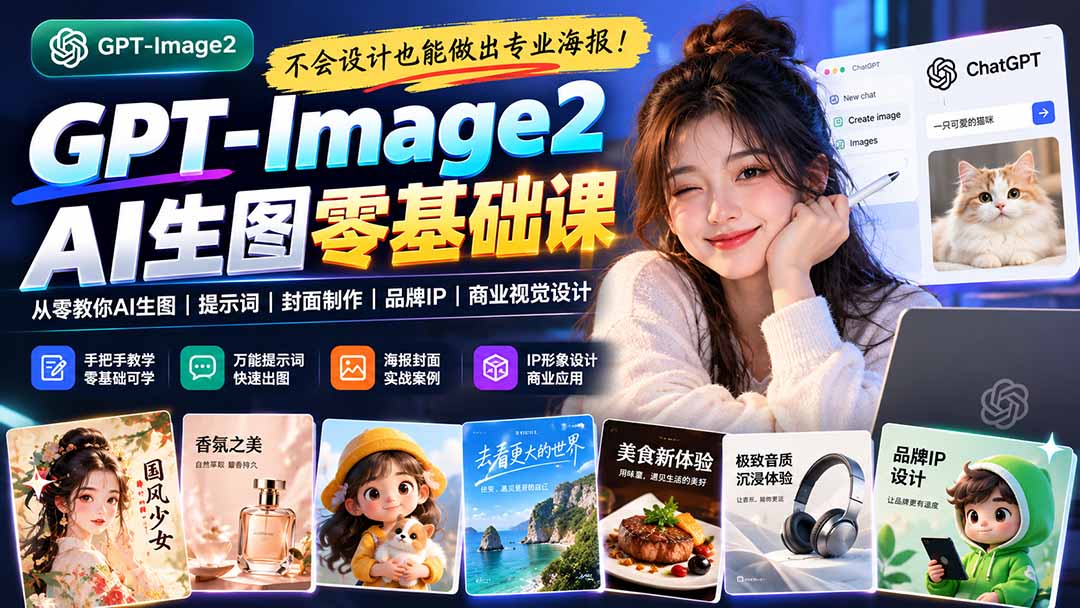 不会设计也能做出专业海报！GPT-Image2从零教你AI生图、提示词、封面制作、品牌IP与商业视觉设计-资源宝库