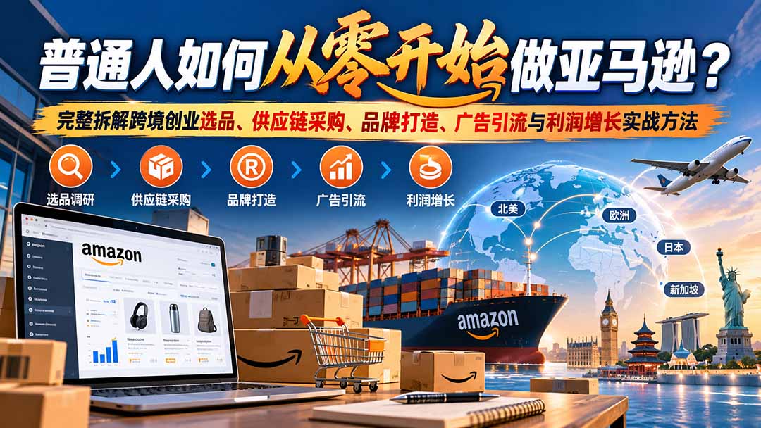 普通人如何从零开始做亚马逊?完整拆解跨境创业选品、供应链采购、品牌打造、广告引流与利润增长实战方法-小艾项目网