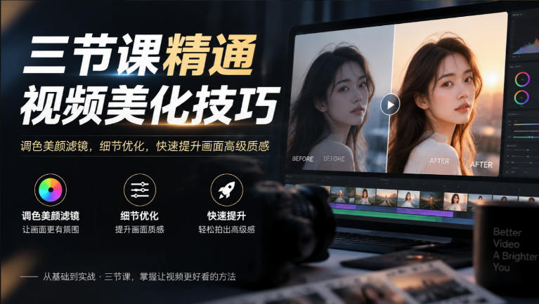 三节课精通视频美化技巧｜调色美颜滤镜，细节优化，快速提升画面高级质感-小艾项目网