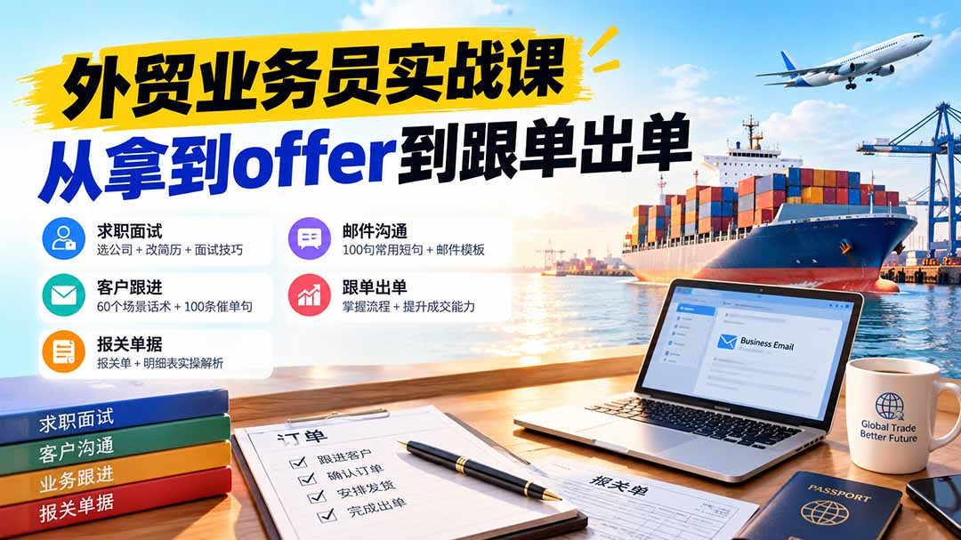 外贸业务员从求职到出单实战课:教你筛选优质公司、优化简历、应对面试、客户跟进催单及出口报关操作篇-资源宝库